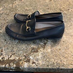 Gucci Black Leather Slip-On Loafers with Gold Horsebit
